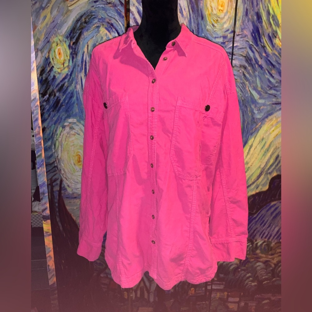 Anthropologie Pilcro large Fushia oversized button down shirt